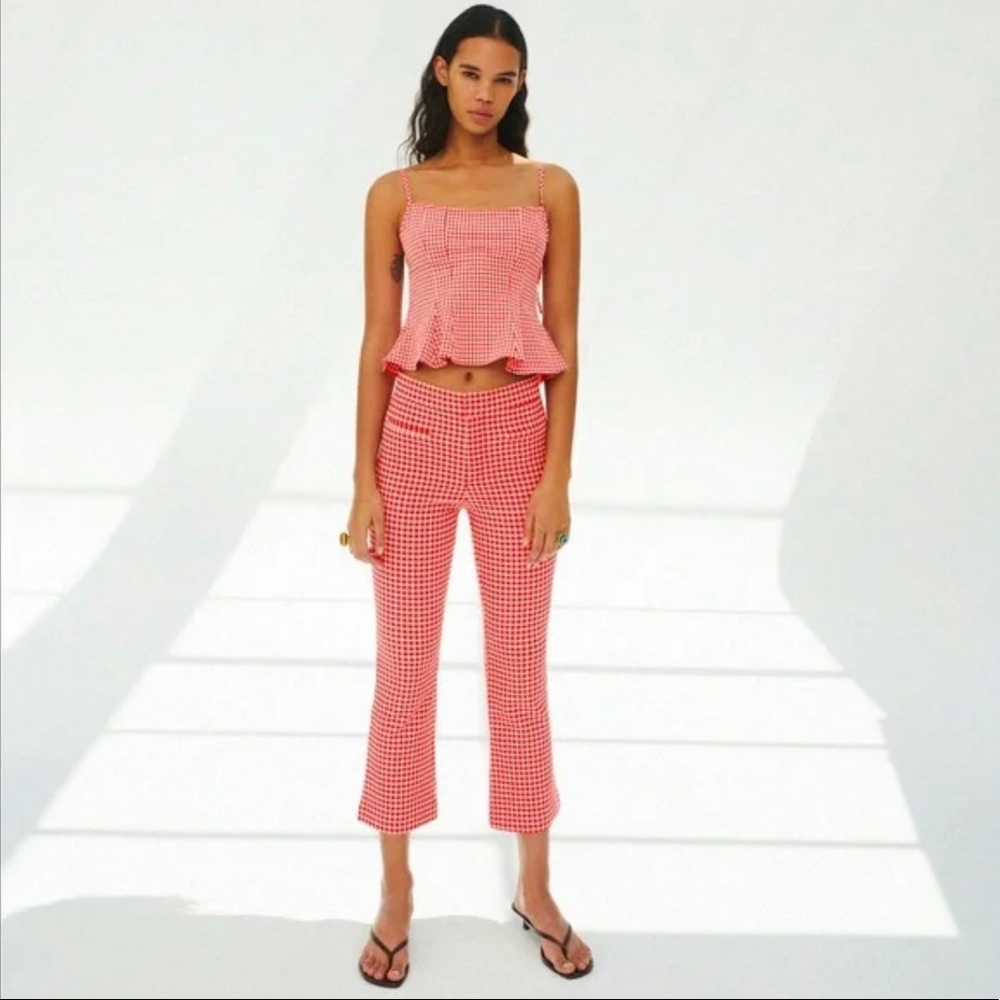 Zara Red and White Checkered Flare Pants